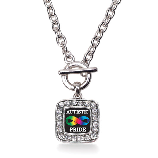 Silver Autistic Pride Square Charm Toggle Necklace