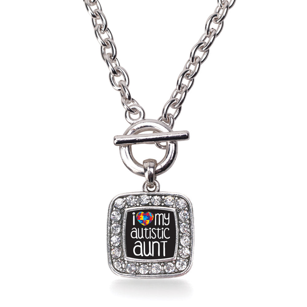 Silver I Love My Autistic Aunt Square Charm Toggle Necklace