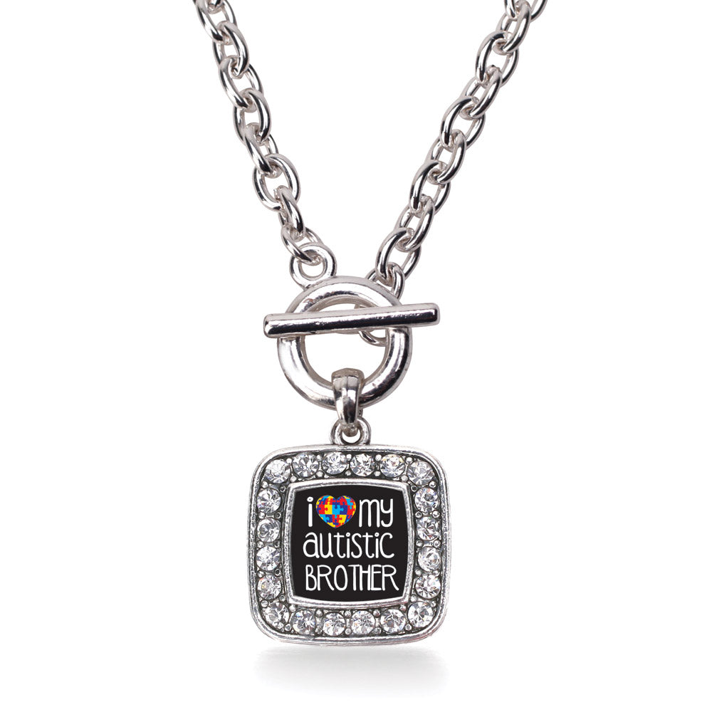 Silver I Love My Autistic Brother Square Charm Toggle Necklace