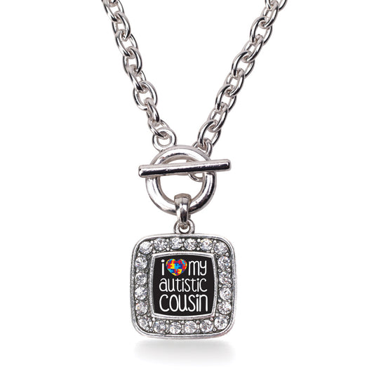 Silver I Love My Autistic Cousin Square Charm Toggle Necklace