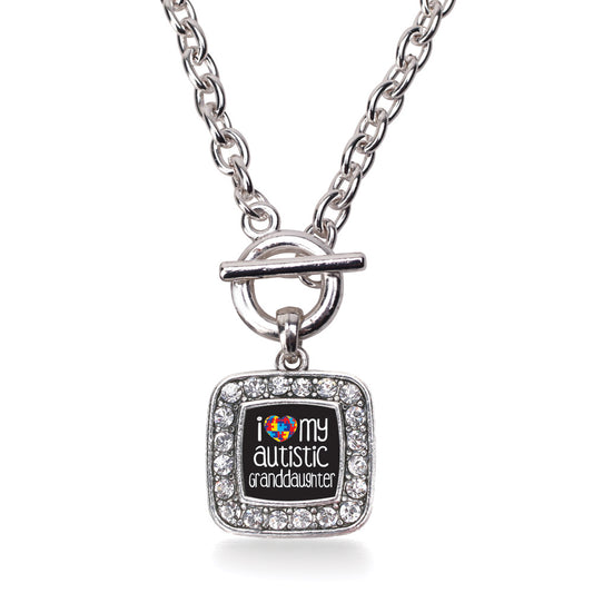 Silver I Love My Autistic Granddaughter Square Charm Toggle Necklace