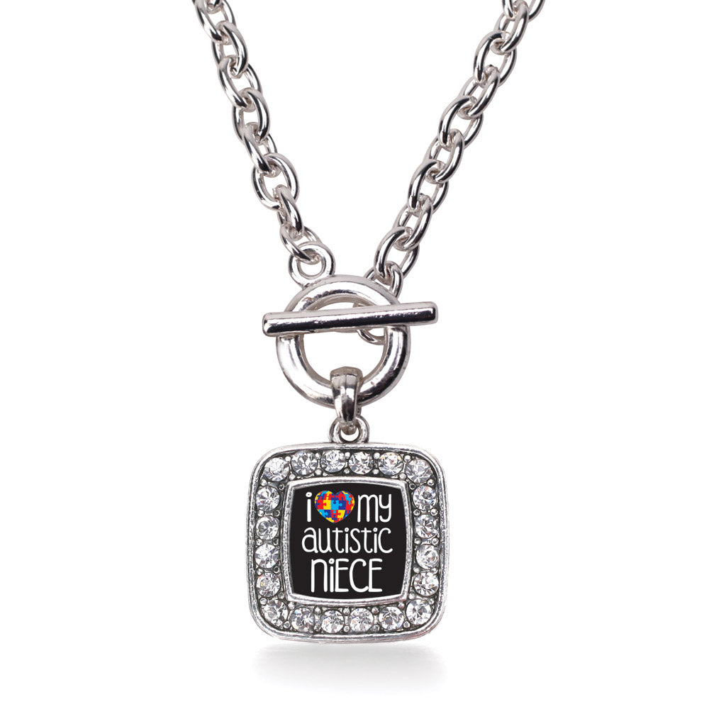 Silver I Love My Autistic Niece Square Charm Toggle Necklace