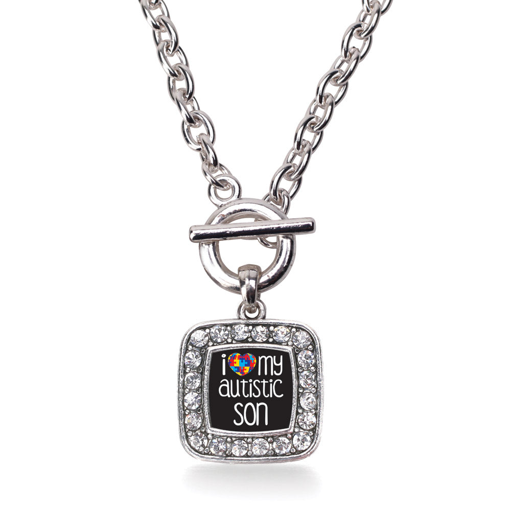Silver I Love My Autistic Son Square Charm Toggle Necklace