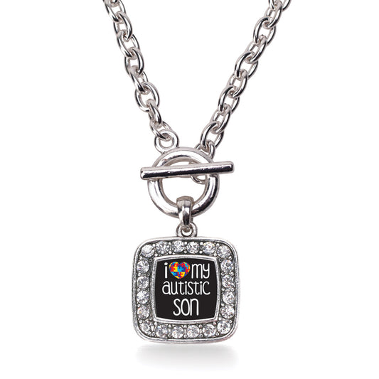 Silver I Love My Autistic Son Square Charm Toggle Necklace