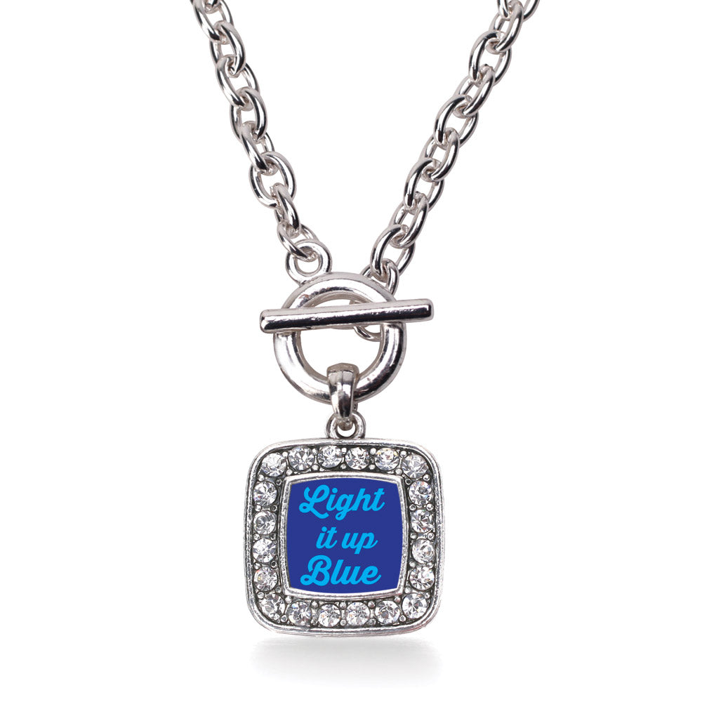 Silver Light It Up Autism Awareness Square Charm Toggle Necklace