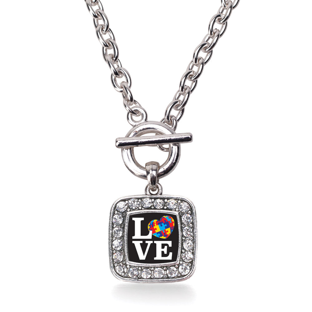 Silver Love Autism Awareness Square Charm Toggle Necklace