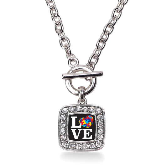 Silver Love Autism Awareness Square Charm Toggle Necklace