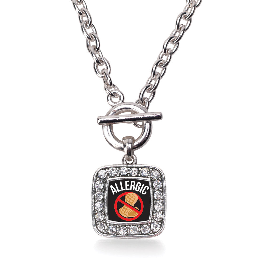 Silver Peanut Allergy Square Charm Toggle Necklace
