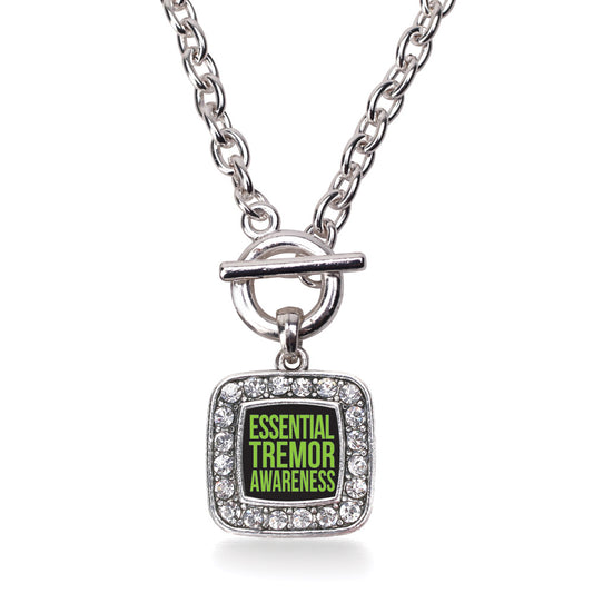 Silver Essential Tremor Awareness Square Charm Toggle Necklace