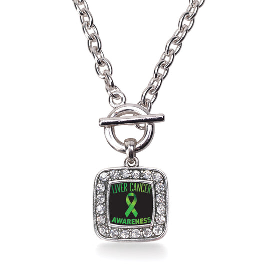 Silver Liver Cancer Awareness Square Charm Toggle Necklace