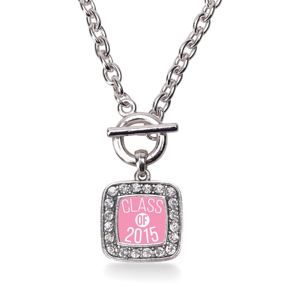 Silver Light Pink Class of 2015 Square Charm Toggle Necklace