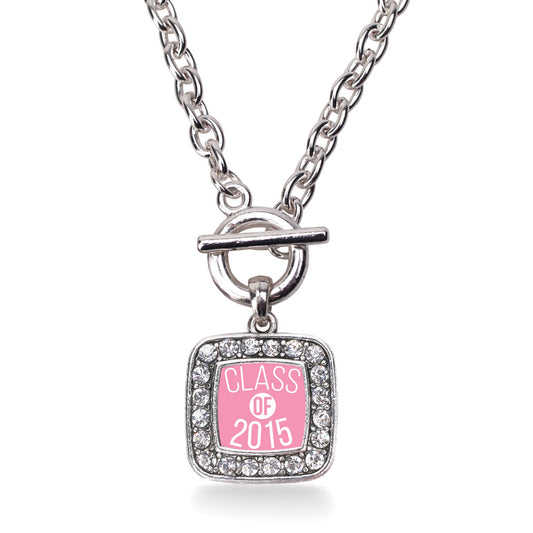 Silver Light Pink Class of 2015 Square Charm Toggle Necklace