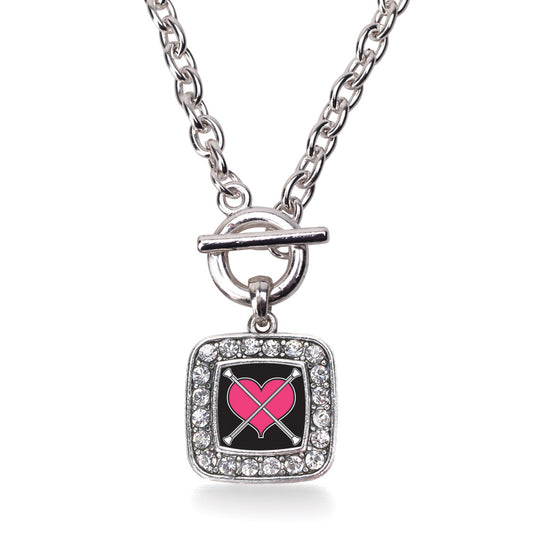Silver Baton Twirling Square Charm Toggle Necklace