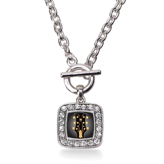 Silver Legendary Guitar Square Charm Toggle Necklace