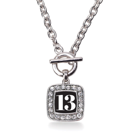 Silver Sport Number 13 Square Charm Toggle Necklace