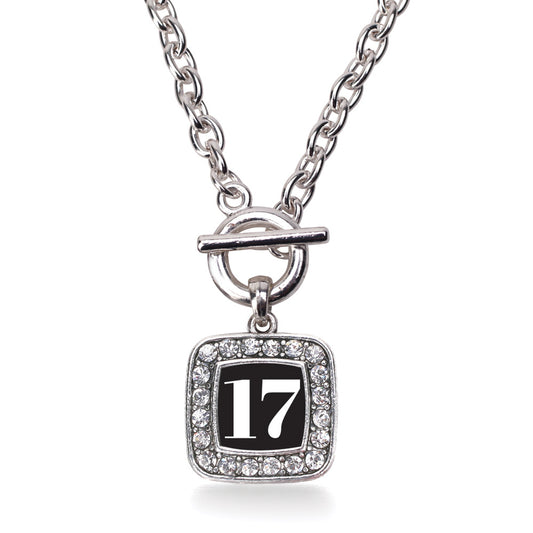 Silver Sport Number 17 Square Charm Toggle Necklace