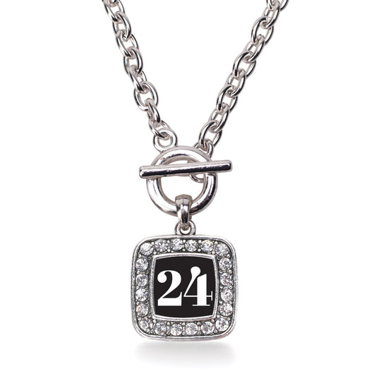 Silver Sport Number 24 Square Charm Toggle Necklace
