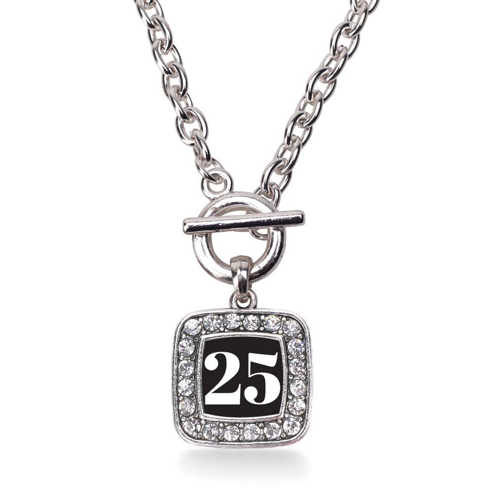 Silver Sport Number 25 Square Charm Toggle Necklace