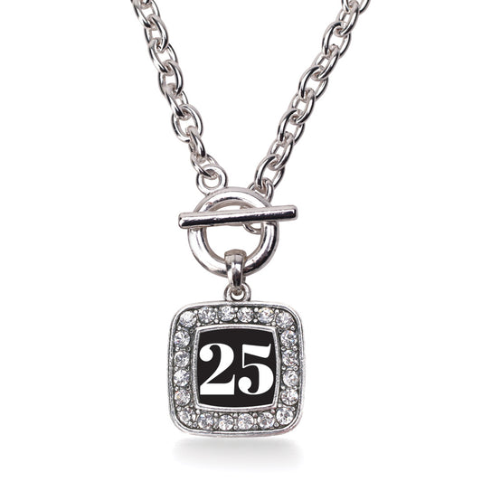 Silver Sport Number 25 Square Charm Toggle Necklace