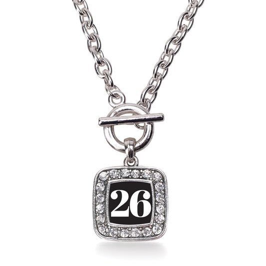 Silver Sport Number 26 Square Charm Toggle Necklace
