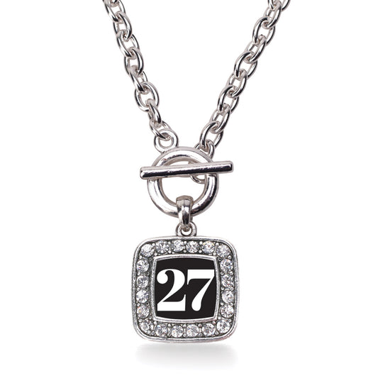 Silver Sport Number 27 Square Charm Toggle Necklace