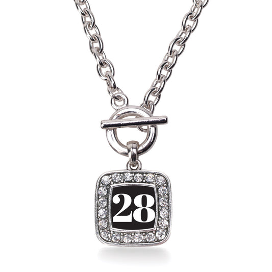 Silver Sport Number 28 Square Charm Toggle Necklace