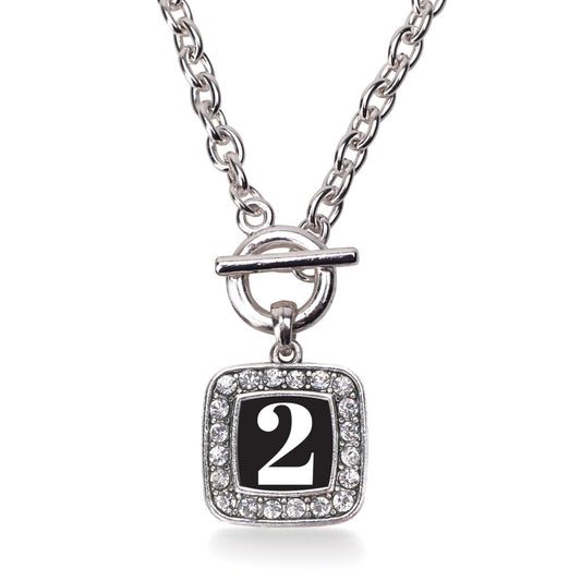 Silver Sport Number 2 Square Charm Toggle Necklace