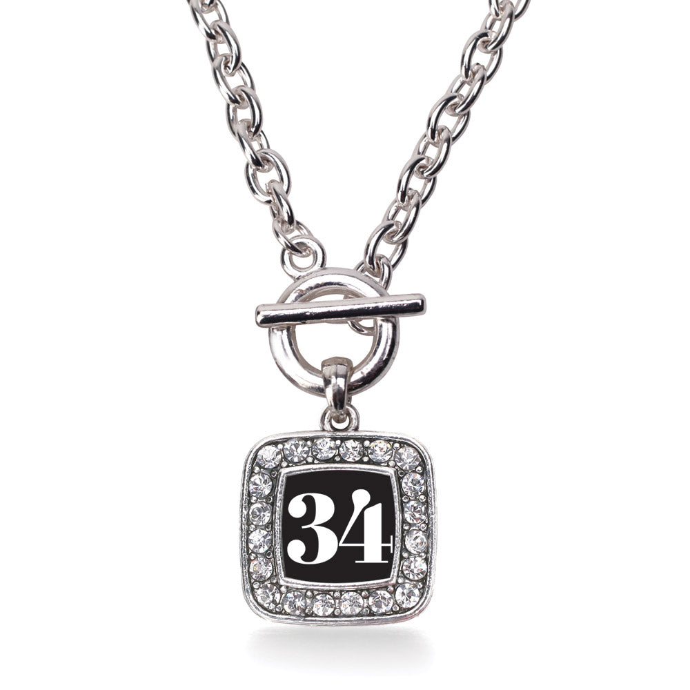 Silver Sport Number 34 Square Charm Toggle Necklace