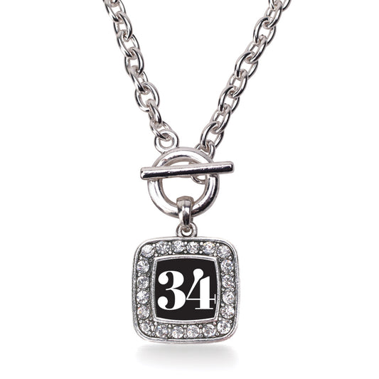 Silver Sport Number 34 Square Charm Toggle Necklace