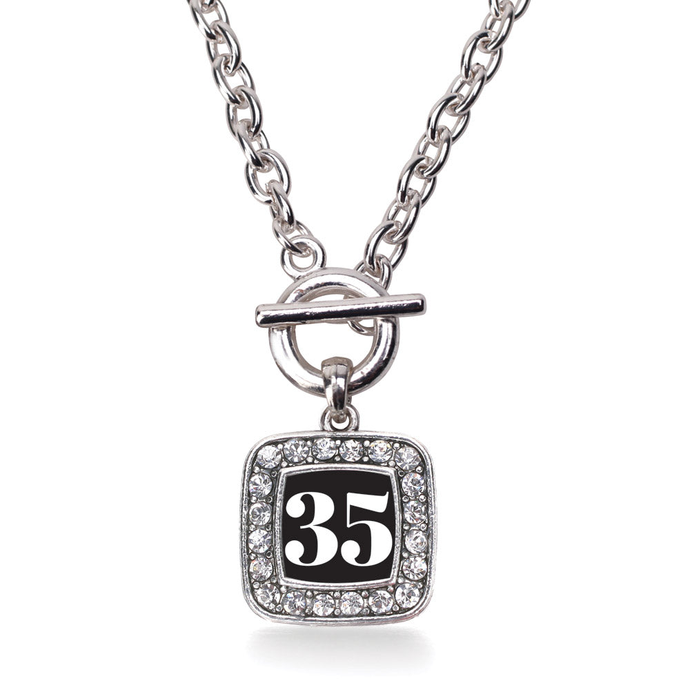 Silver Sport Number 35 Square Charm Toggle Necklace