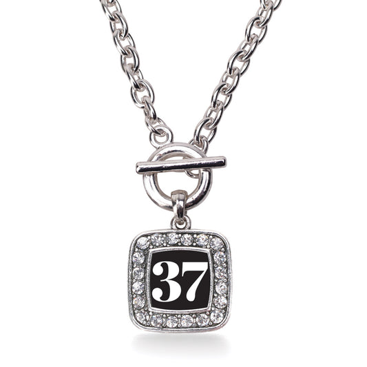 Silver Sport Number 37 Square Charm Toggle Necklace