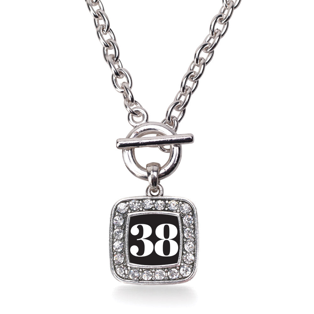 Silver Sport Number 38 Square Charm Toggle Necklace