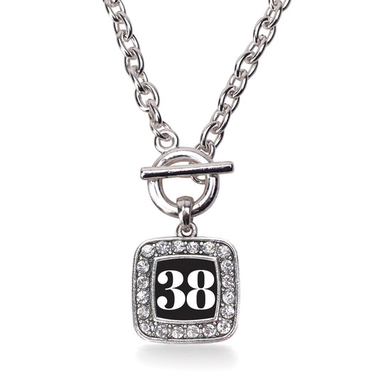 Silver Sport Number 38 Square Charm Toggle Necklace