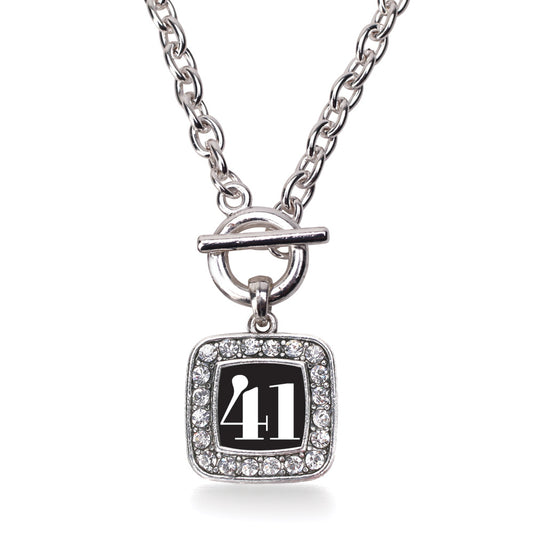 Silver Sport Number 41 Square Charm Toggle Necklace