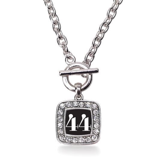 Silver Sport Number 44 Square Charm Toggle Necklace