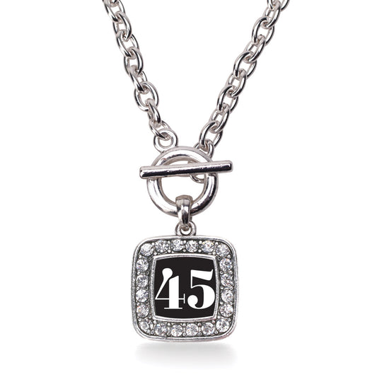 Silver Sport Number 45 Square Charm Toggle Necklace