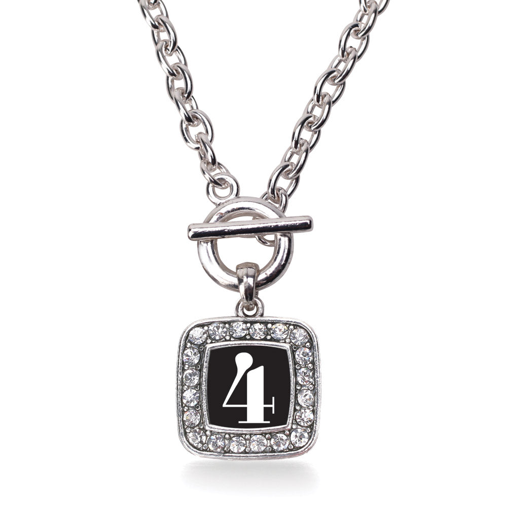 Silver Sport Number 4 Square Charm Toggle Necklace