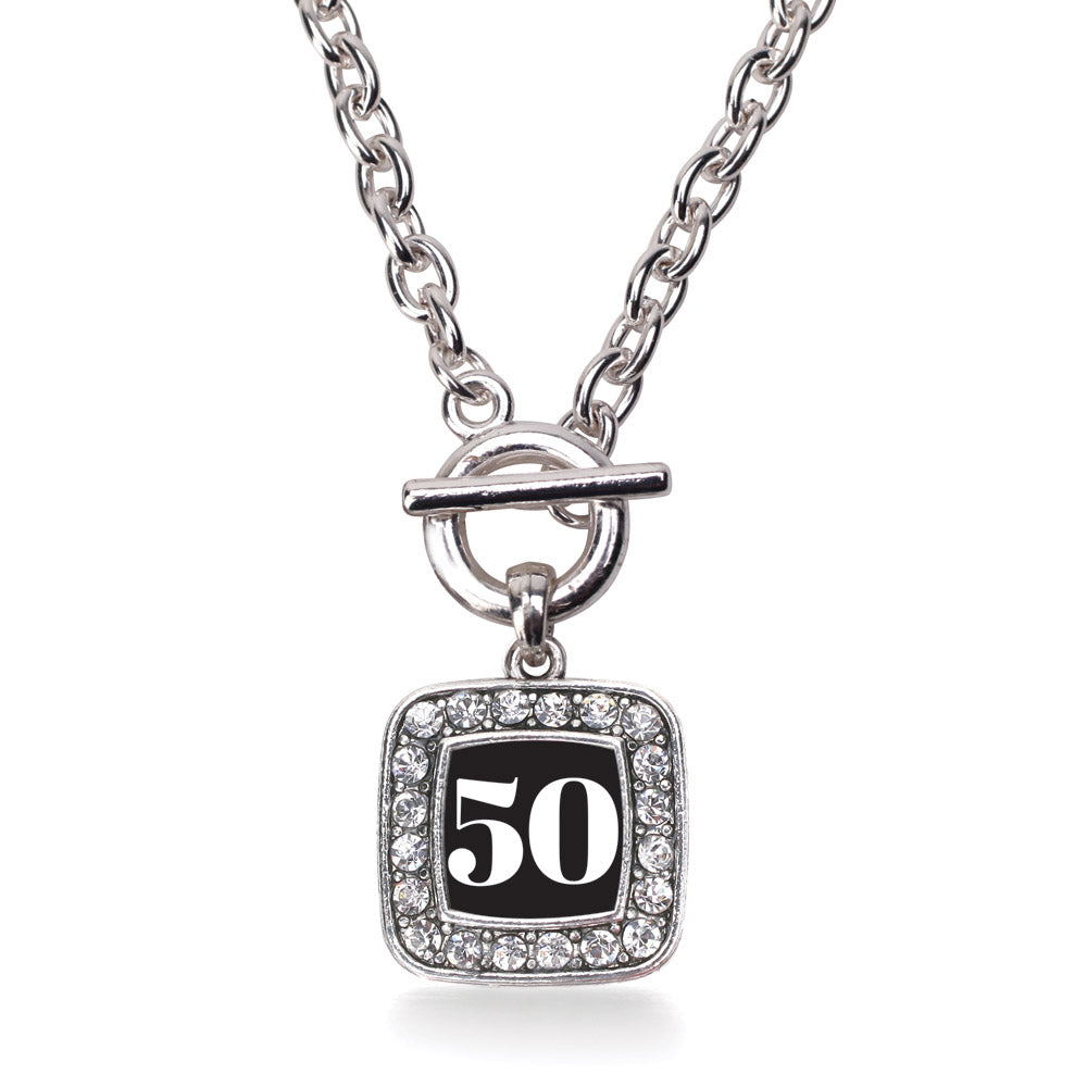 Silver Sport Number 50 Square Charm Toggle Necklace