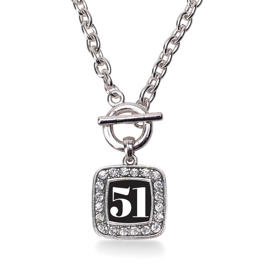 Silver Sport Number 51 Square Charm Toggle Necklace