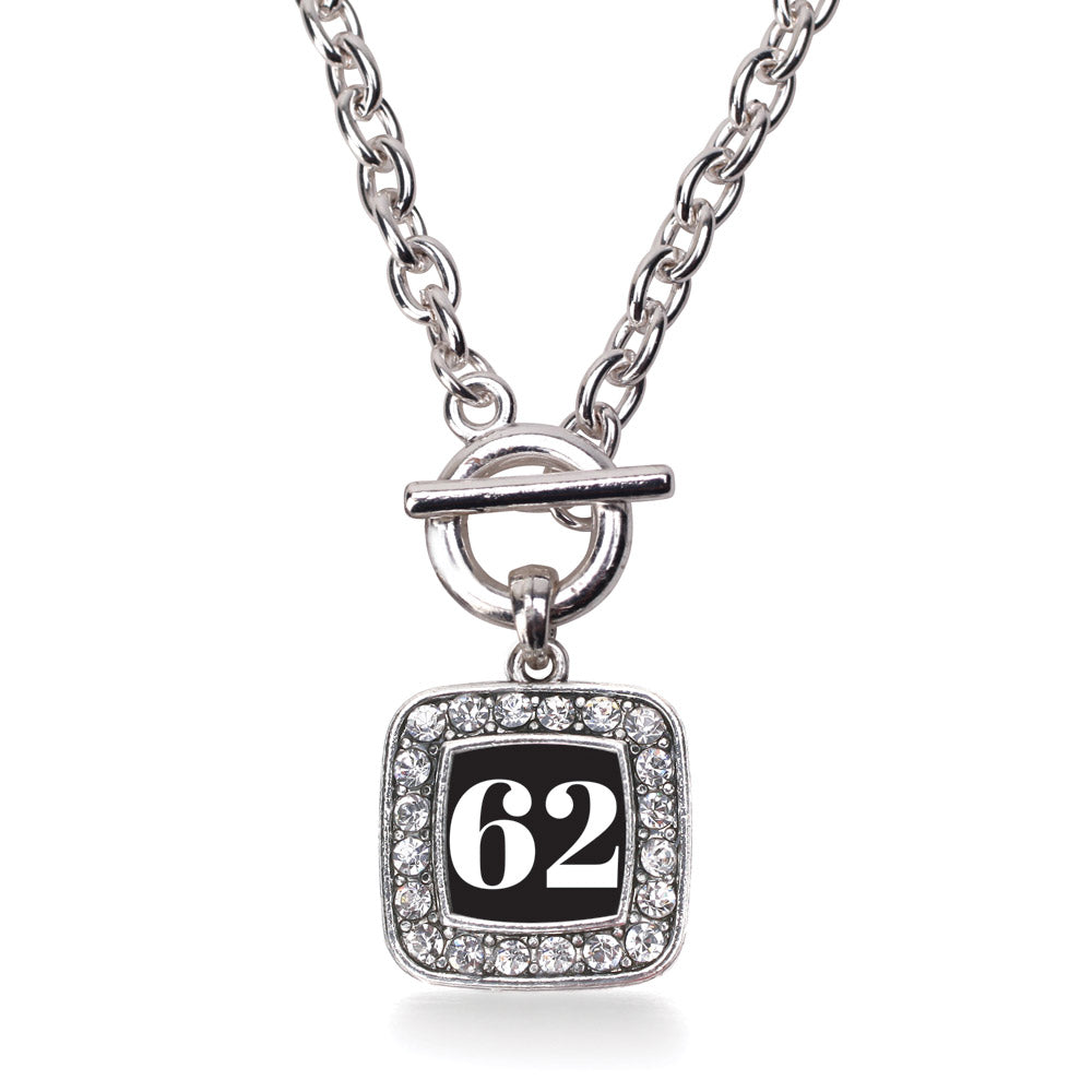 Silver Sport Number 62 Square Charm Toggle Necklace
