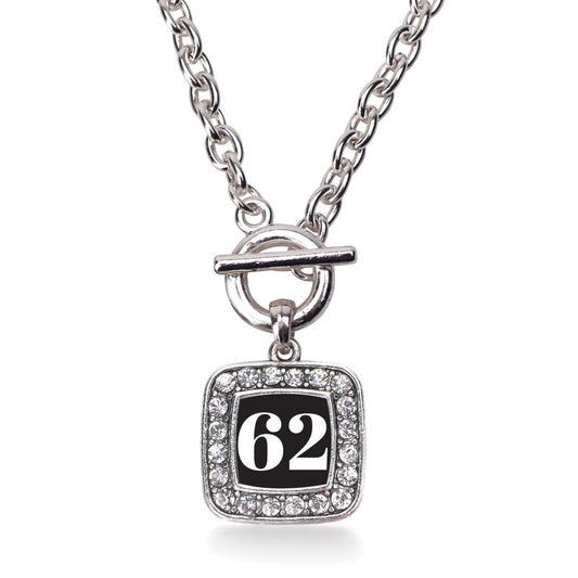 Silver Sport Number 62 Square Charm Toggle Necklace