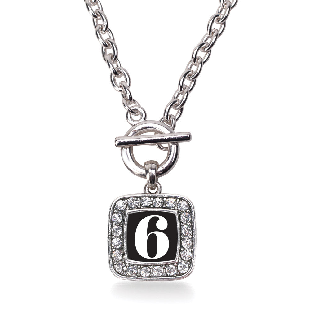 Silver Sport Number 6 Square Charm Toggle Necklace