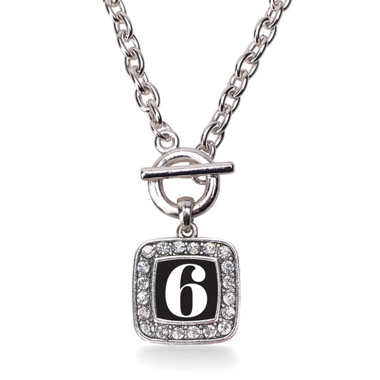 Silver Sport Number 6 Square Charm Toggle Necklace