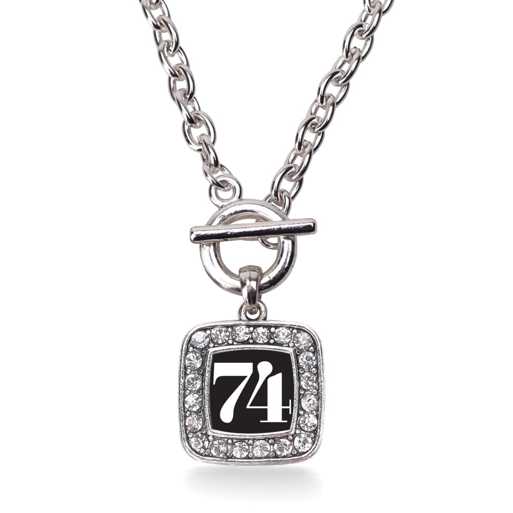 Silver Sport Number 74 Square Charm Toggle Necklace