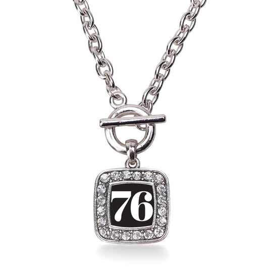 Silver Sport Number 76 Square Charm Toggle Necklace