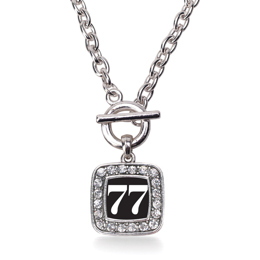 Silver Sport Number 77 Square Charm Toggle Necklace
