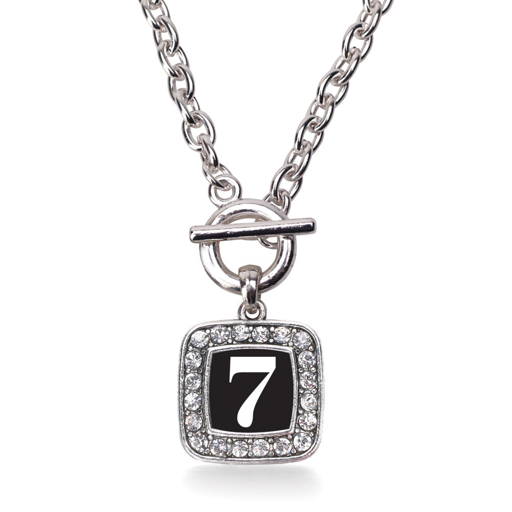 Silver Sport Number 7 Square Charm Toggle Necklace