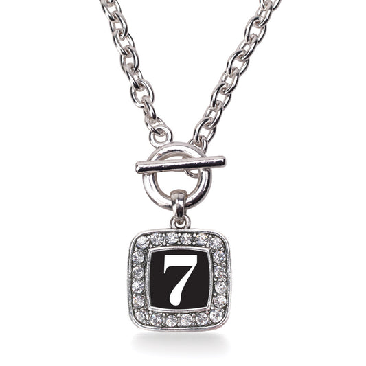 Silver Sport Number 7 Square Charm Toggle Necklace
