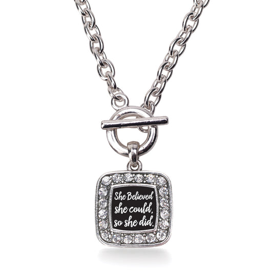 Silver So She Did Square Charm Toggle Necklace