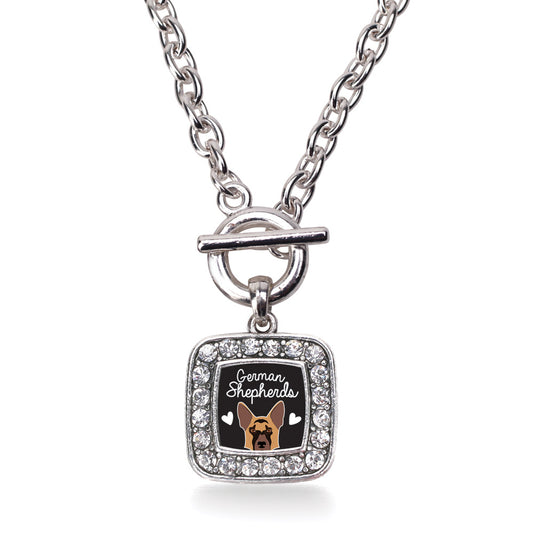 Silver German Shepherd Lover Square Charm Toggle Necklace
